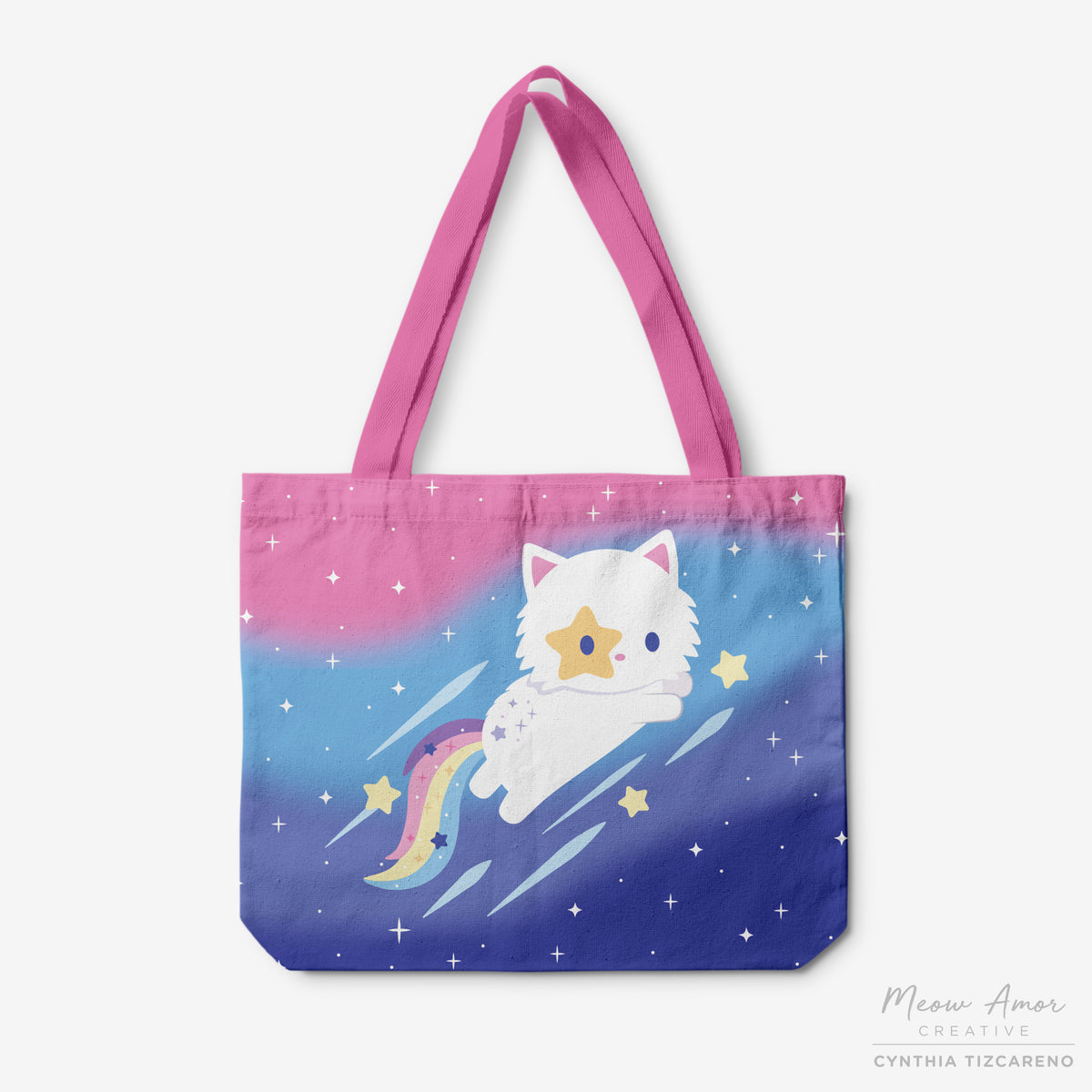 Shooting Star Cat Canvas Zipper Tote Bag – Meow Amor Creative