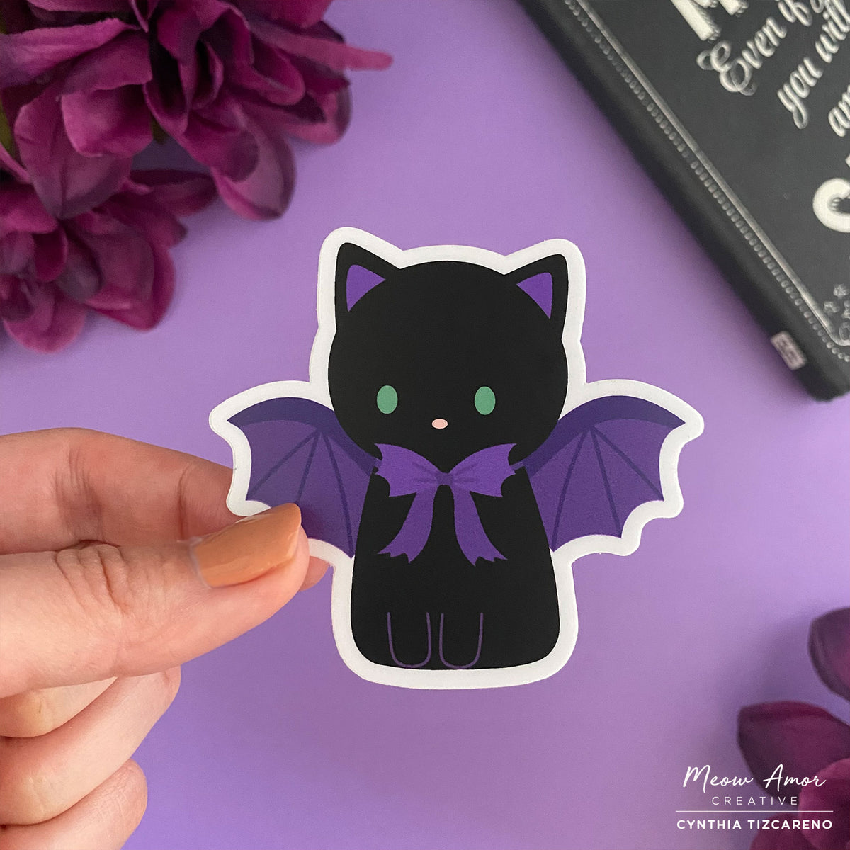 Black Bat Cat Vinyl Sticker – Meow Amor Creative
