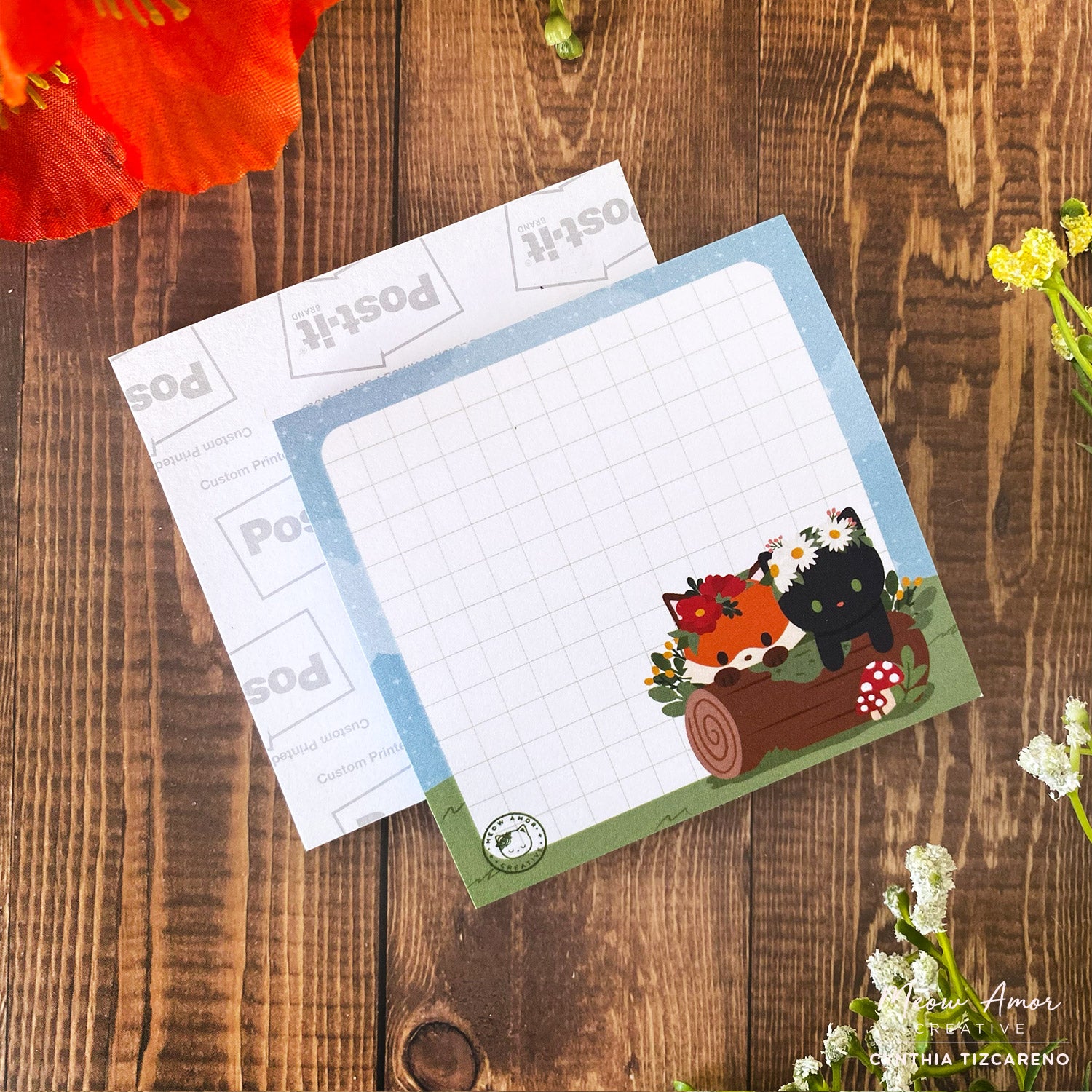 Cottagecore Cat And Fox Sticky Notes – Meow Amor Creative