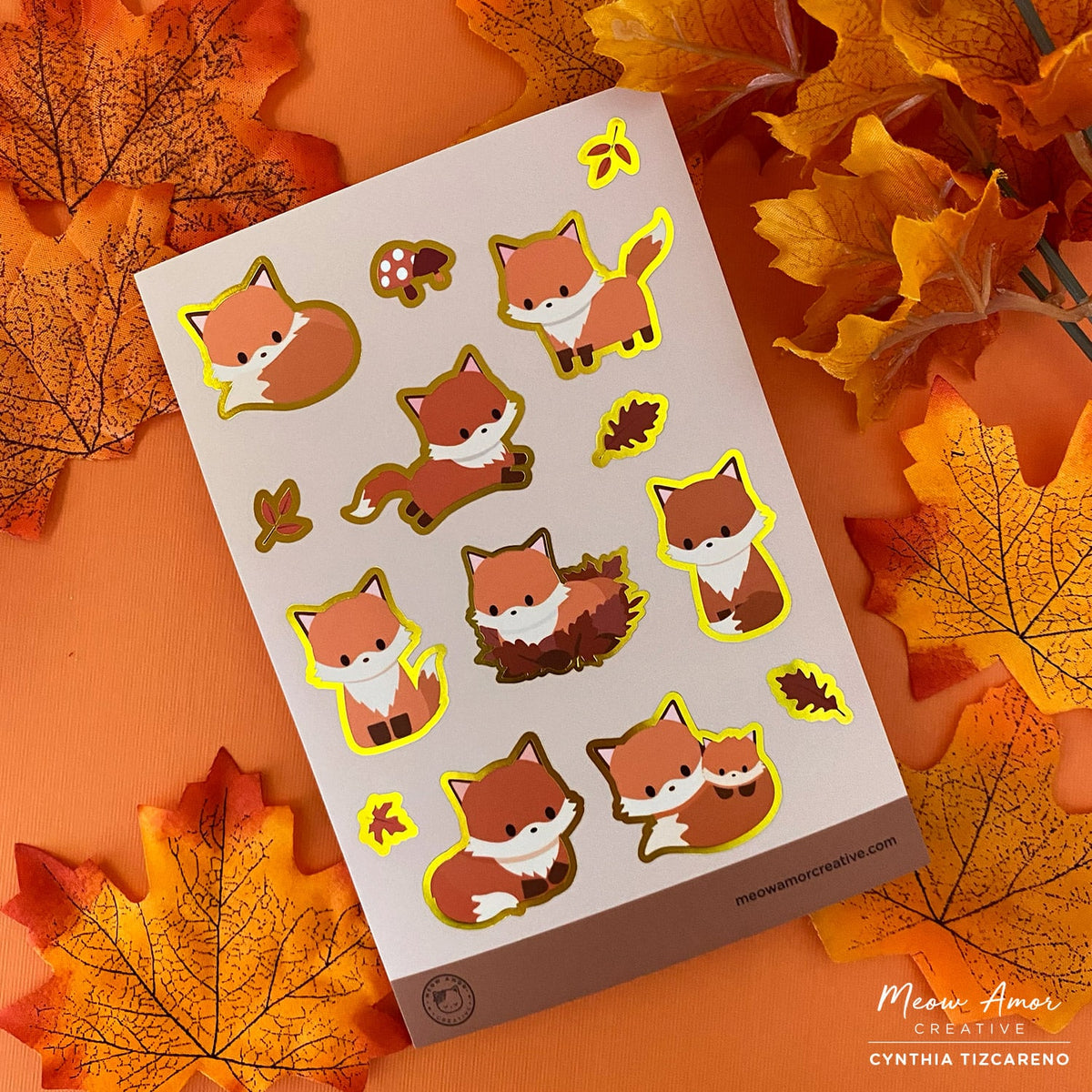 Autumn Fox Gold Foil Vinyl Sticker Sheet – Meow Amor Creative