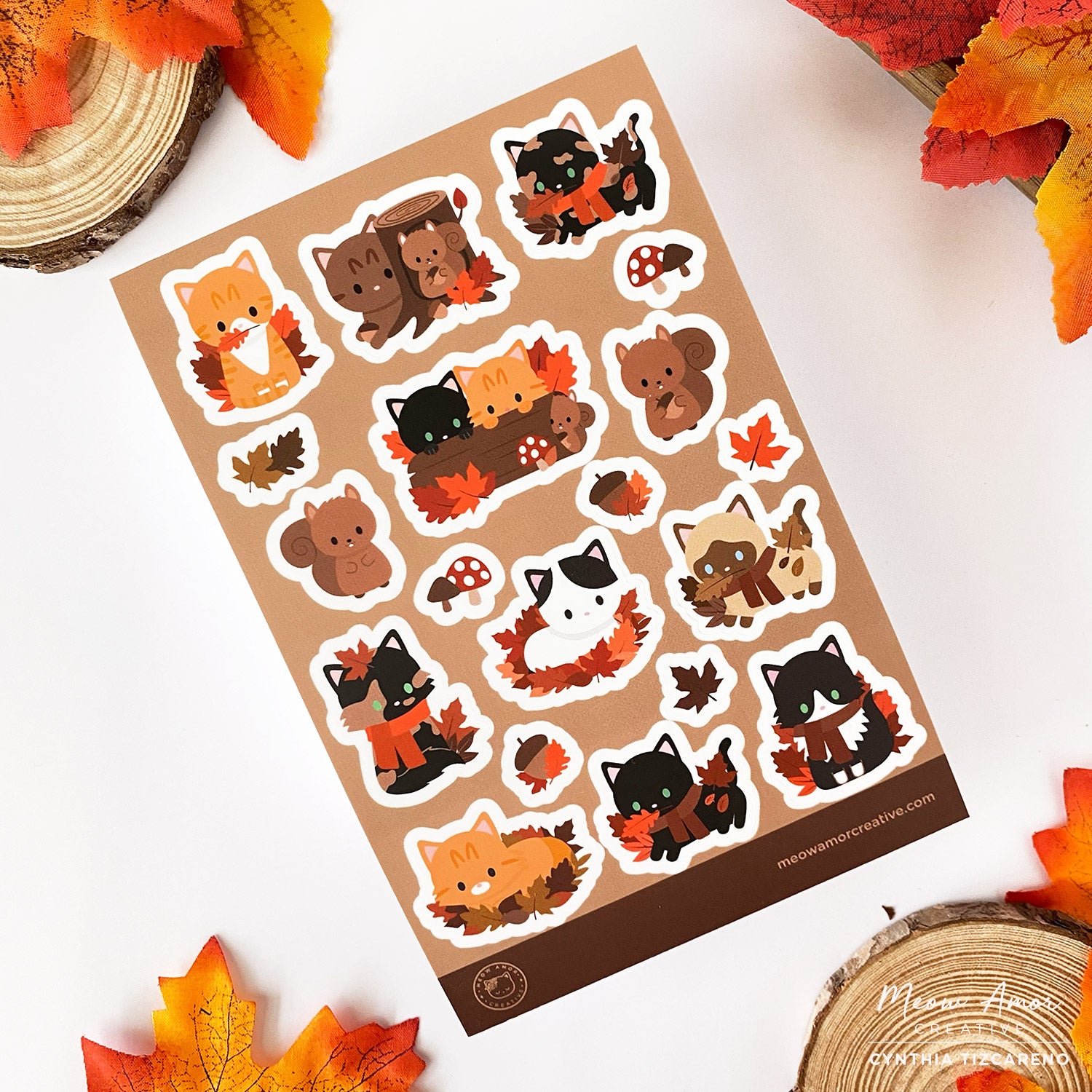 Fall Cat Stickers Autumn Cats Vinyl Sticker Sheet – Meow Amor Creative