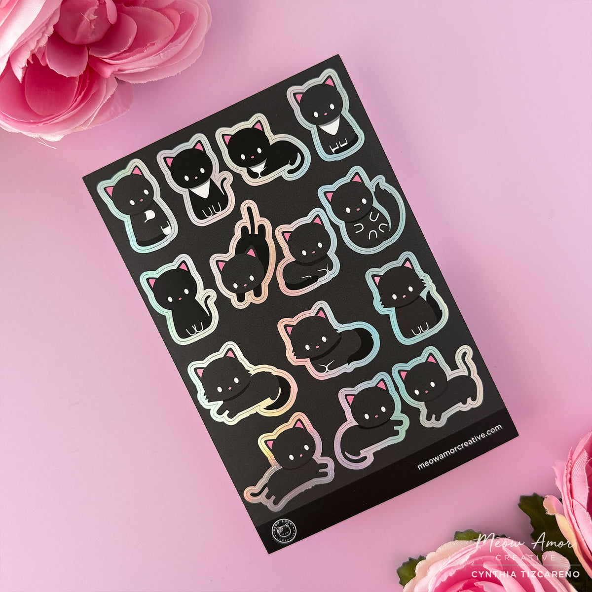 Black Cat Holo Foil Vinyl Sticker Sheet – Meow Amor Creative