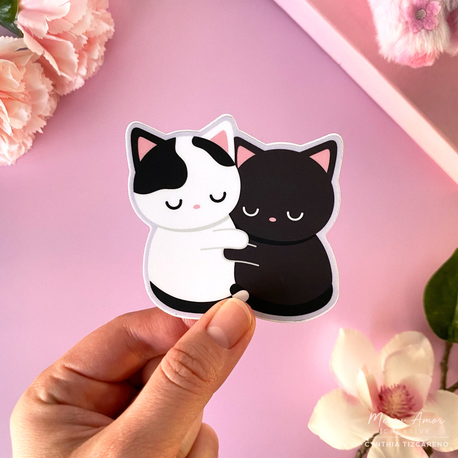 Cat Hugging Sticker Hugging Cats Vinyl Sticker – Meow Amor Creative