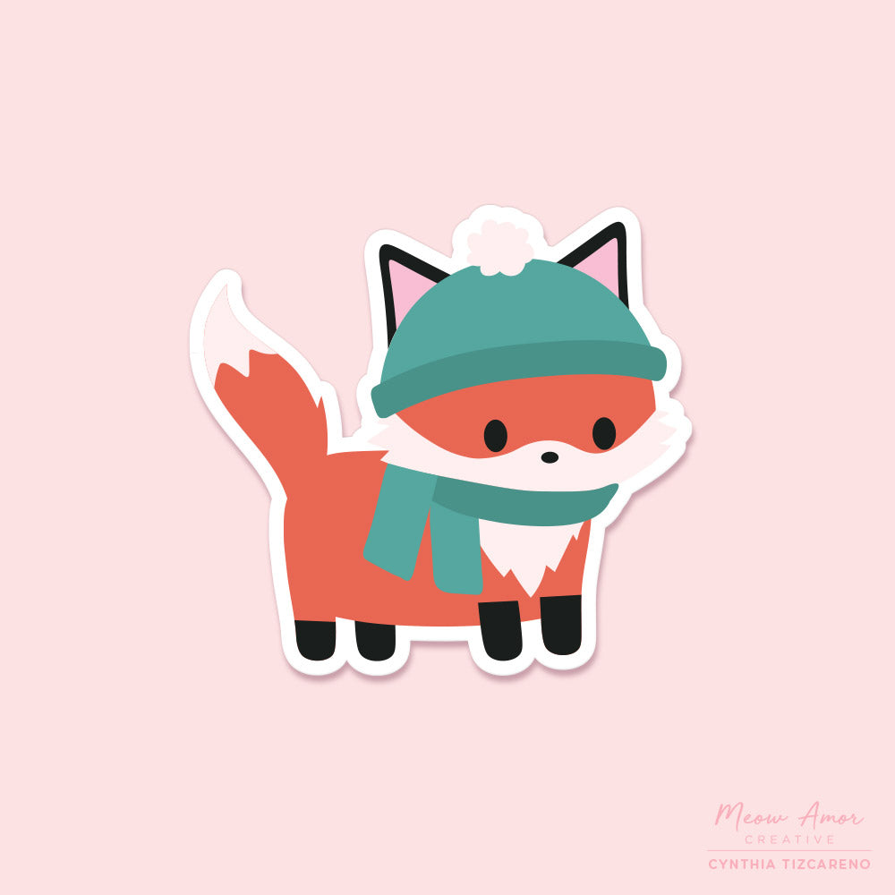 Cozy Winter Fox Vinyl Sticker – Meow Amor Creative